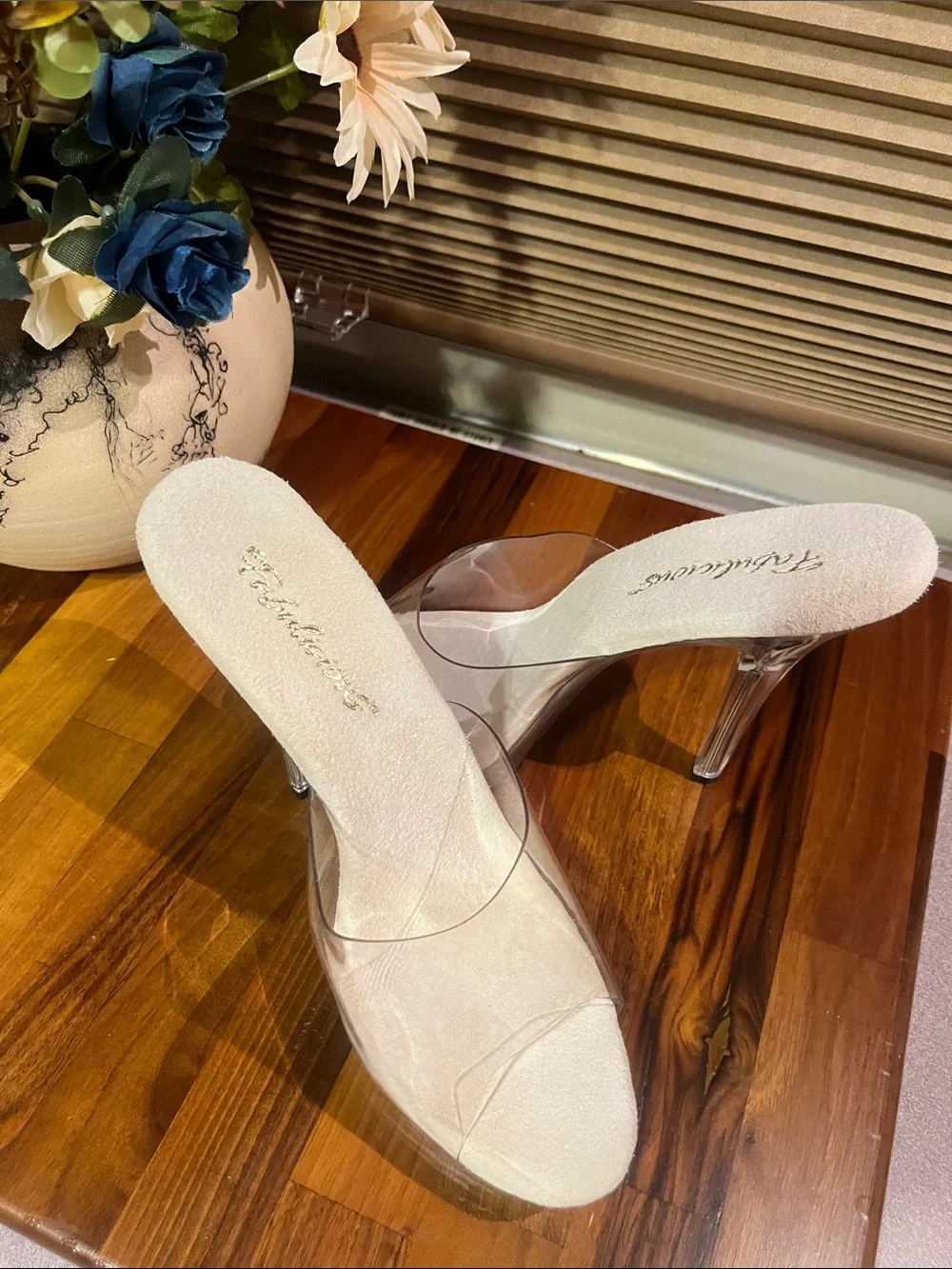 SEXY Clear Strap White Slide Sandals
